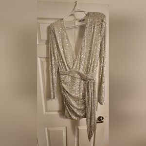 Fashion Nova White and Silver Sequin Mini Dress